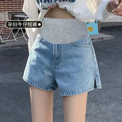 Summer Thin Washed Vintage Denim Shorts for Men Elastic Waist Belly Side Splits Loose Hot Short Jeans for Pregnant Women Y2k