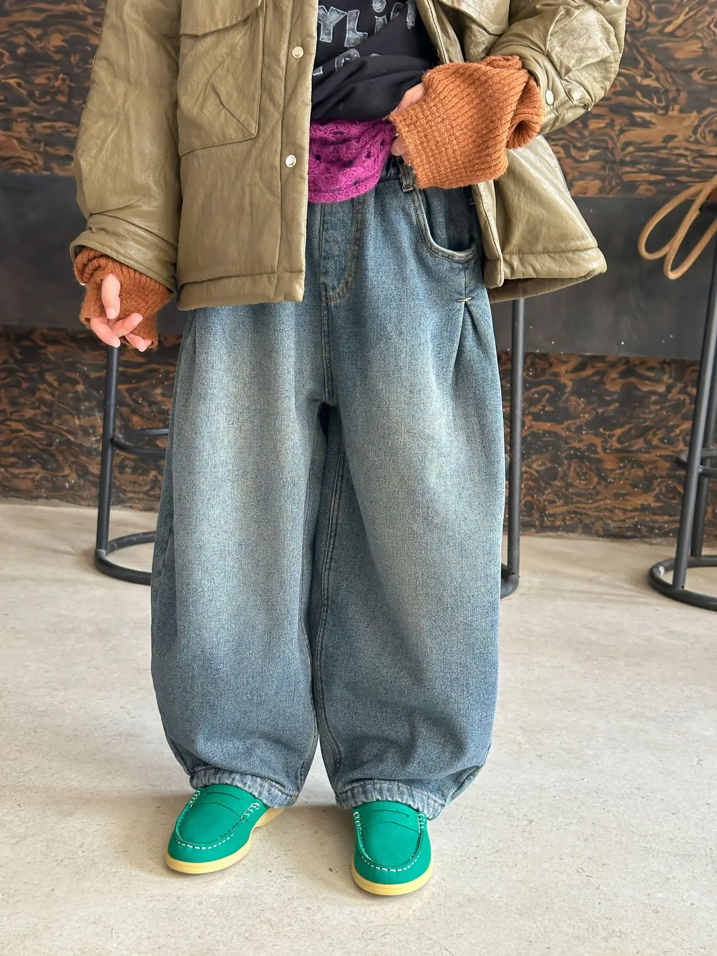 سراويل فضفاضة دافئة غير رسمية للأولاد، جينز صوف أنيق للشتاء النسخة الكورية الجديدة للأطفال #6