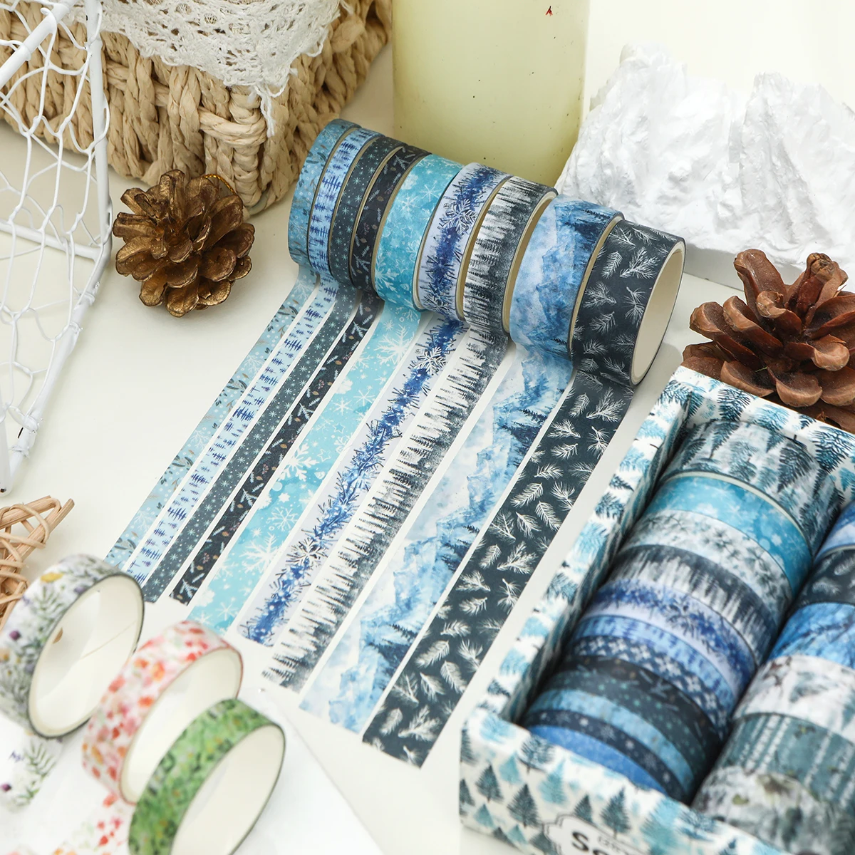 18ロール、四季をテーマにした植物、花の和紙テープ、ホリデーDIYフォトアルバム、グリーティングカード、ギフトボックスの絶妙な装飾に。