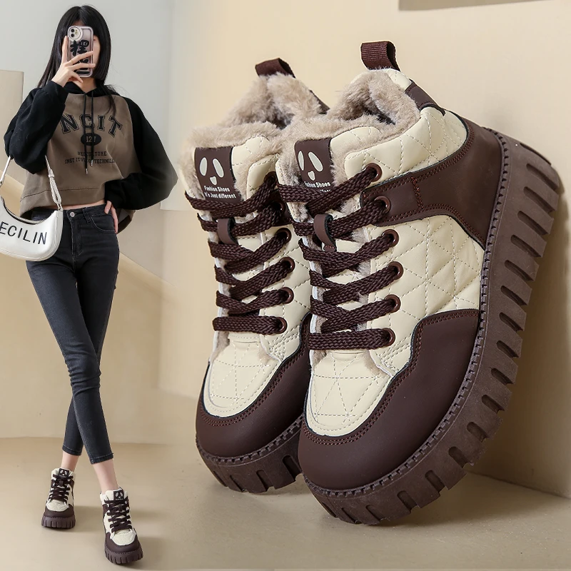 

Autumn Winter Plush Women High Top Sneakers Fashion Comfortable Platform Cotton Shoes Outdoor Non-slip Women's Shoes Botas Mujer
