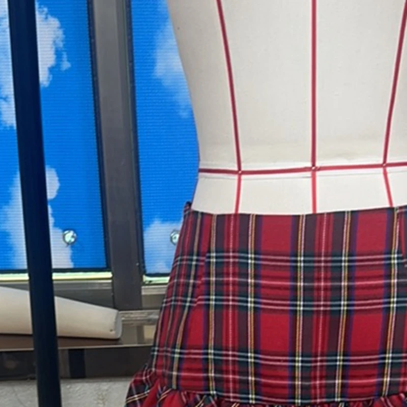 

Plaid Mini Skirt for Women Stylish Ruffled A Line Skirt Summer Mini Skirts for Women Lightweight Breathable Casual Short Skirts