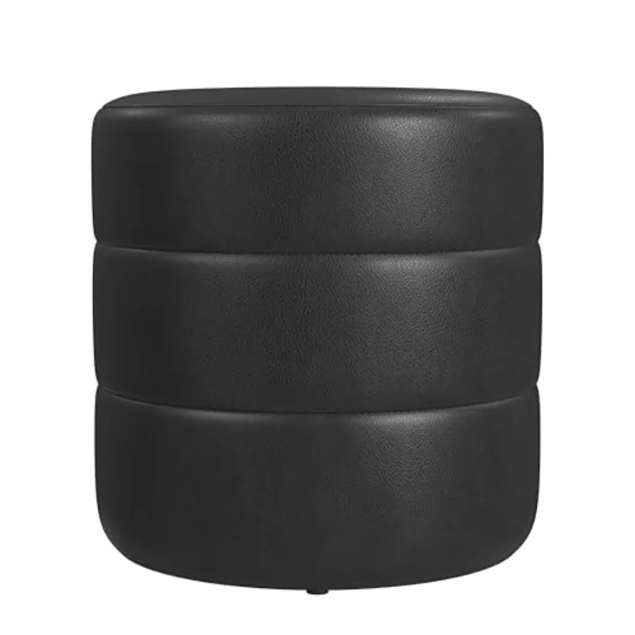 

Upholstered Faux Leather Round Ottoman No Lid Seat Only Home Décor Round Pouf Foot Rest Black Faux Leather
