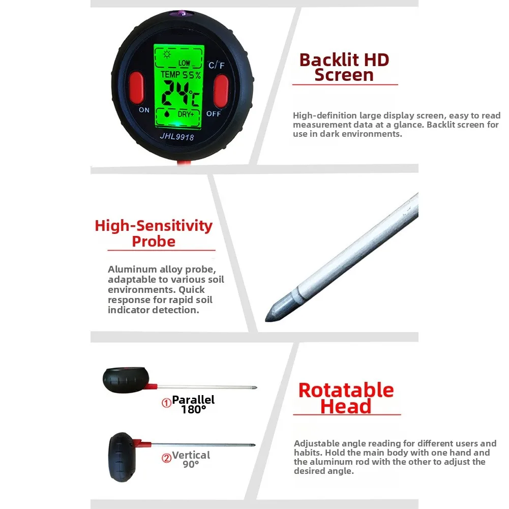 

For Greenhouse 5-in-1 Soil Tester All In One Plant Monitor Moisture Meter Soil Moisture Meter Sturdy Construction