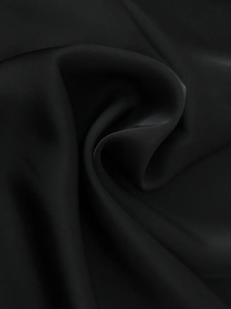 プラスサイズの女性のドレスプレミアム銅アンモニアサテンスイングカラーレースアップ折りウエスト通勤黒半袖ドレス