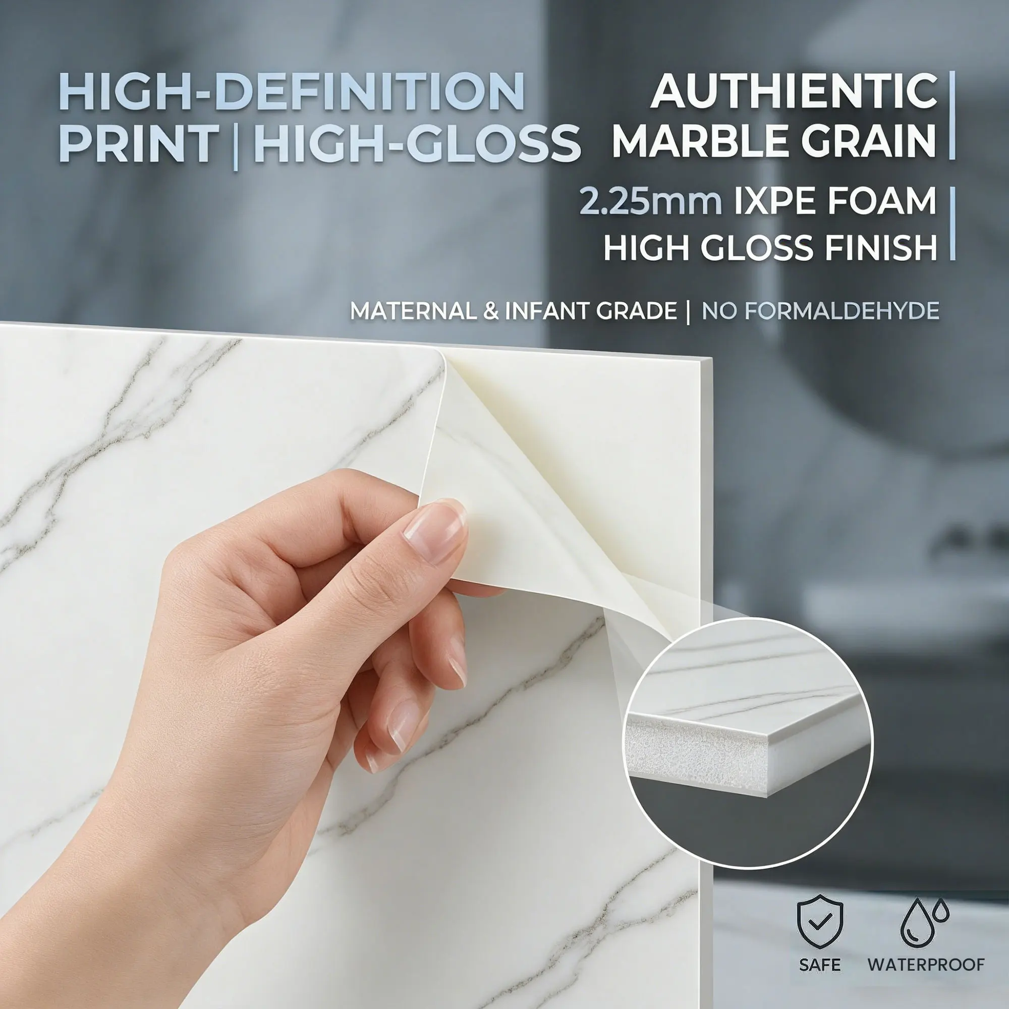 

10-50pcs of Marble Textured Self-Adhesive Wall sticker Waterproof Self-Adhesive IXPE for Kitchen Bathroom With Aluminum Backing