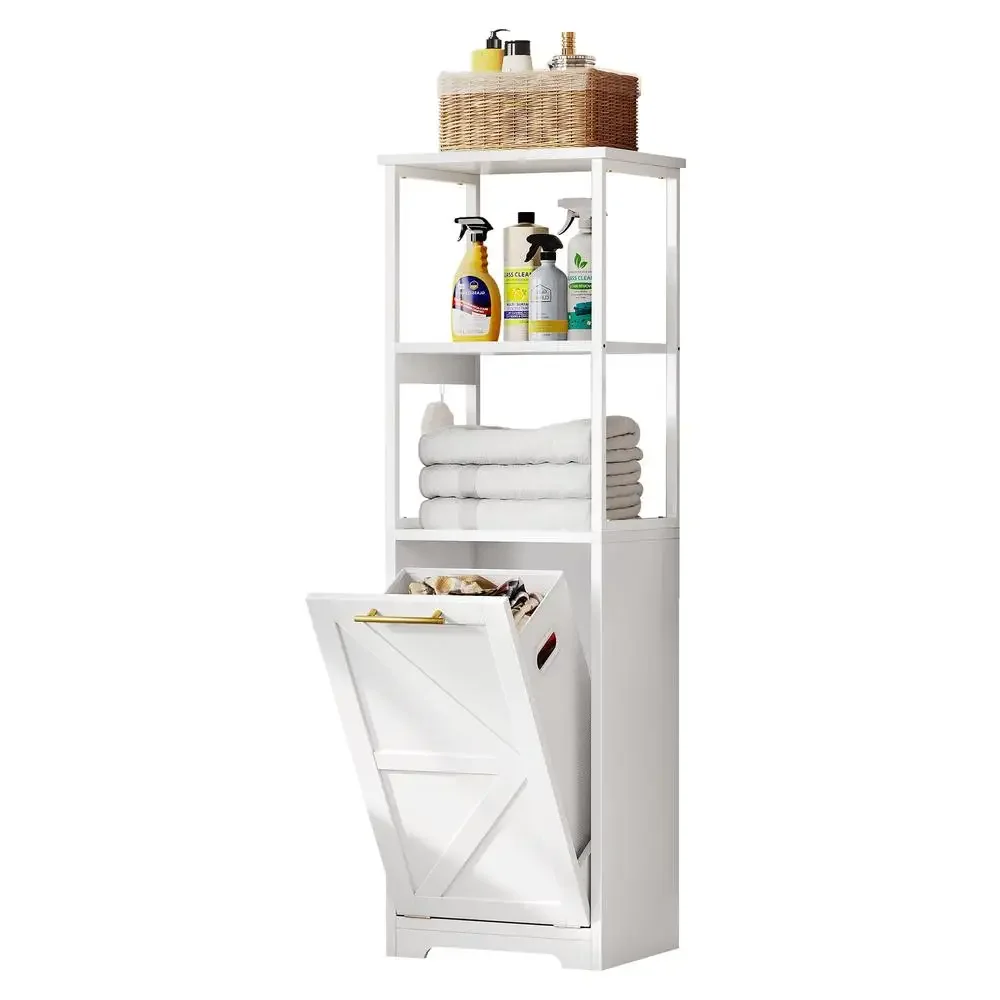 3-Tier Laundry Cabinet with Removable Basket and High-Rise Storage Stylish White Hamper Organizer