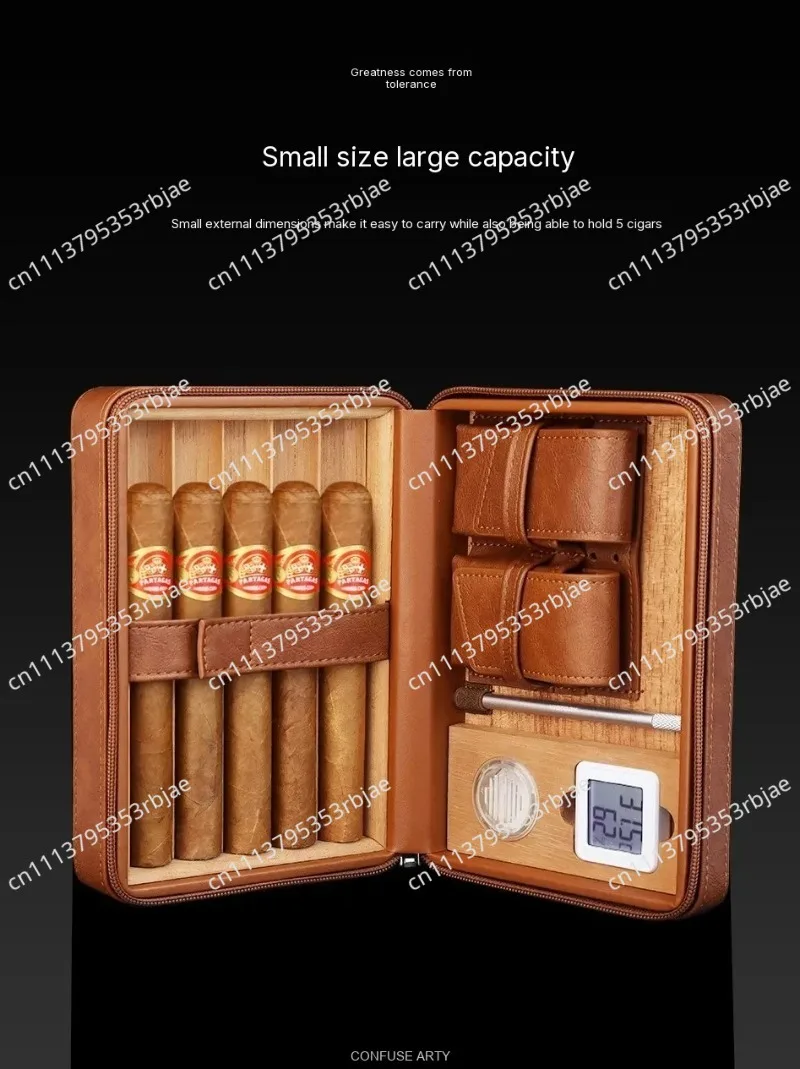Portable Cigar Travel Humidor Case, Spanish Cedar Wood Storage Box for Aging and Freshness Keeping