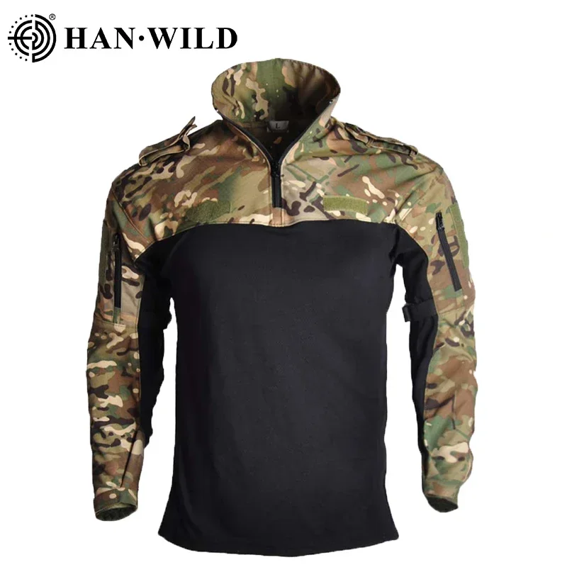 

HAN WILD Tactical Shirt Combat Softair Shirts Long Sleeve Wear Resistant CP Climbing Clothes Airsoft Hiking Climbing Clothing