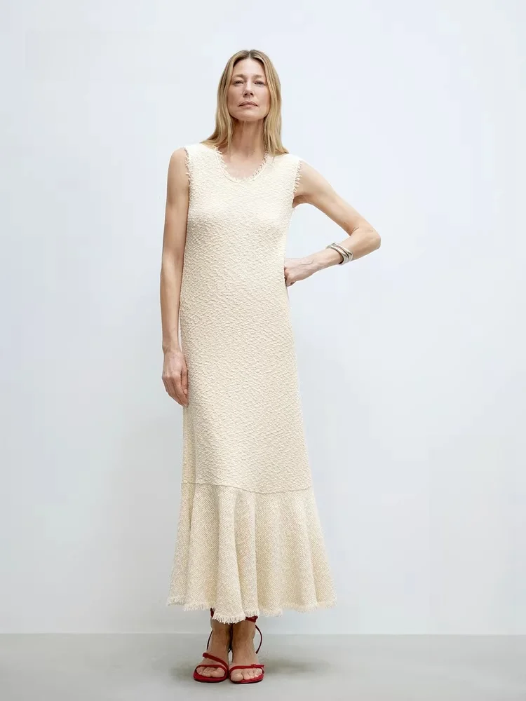 

Женская вязаная юбка-миди из шелкового хлопка с бахромой, новая весенняя коллекция, модель H-образной формы