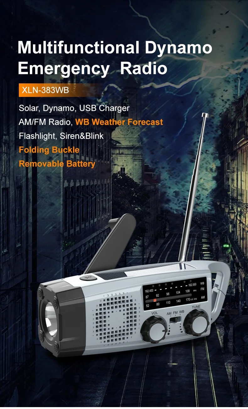 

High Quality Solar Hand Crank Radio 2000mah AM FM WB Weather Radio Emergency Lighting SOS Phone Charger for Camping