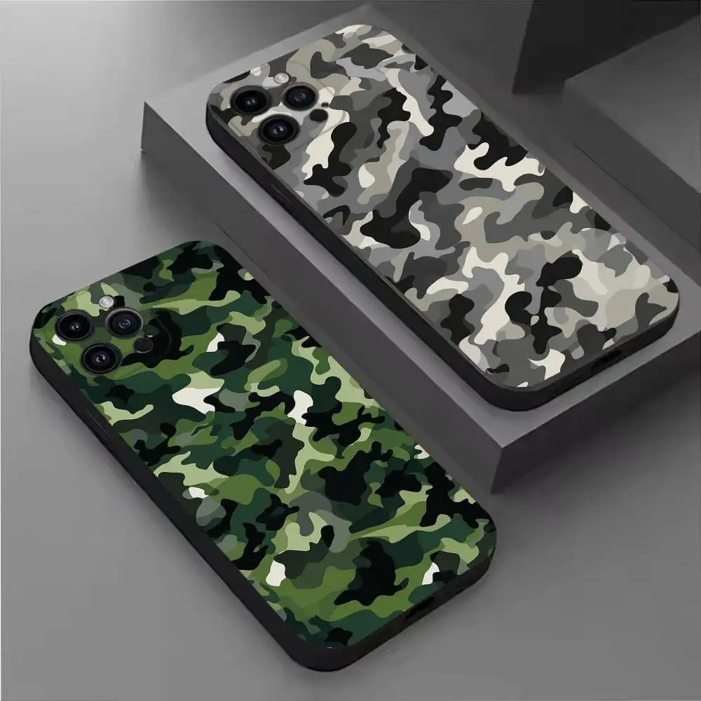 

Fashion Camouflage Phone Case For iPhone 17,16,15,14,13,12,11 Plus,Pro Max,XS,X,XR,SE,Mini,8,7,Soft Silicone Black Cover