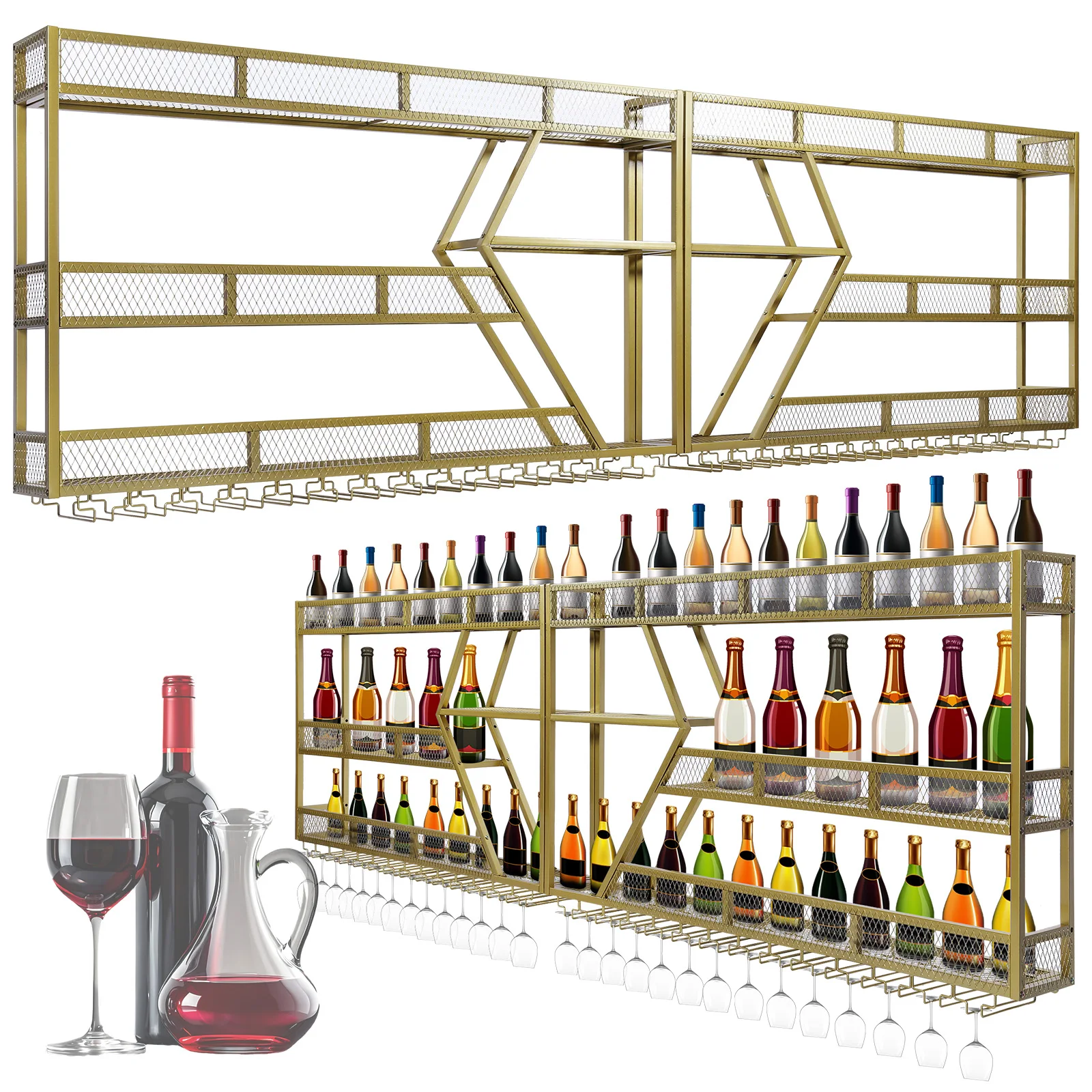 

Металлическая полка для хранения и демонстрации винных бутылок с держателями для стаканов, плавающие полки для бутылок с алкоголем для дома, столовой, кухни