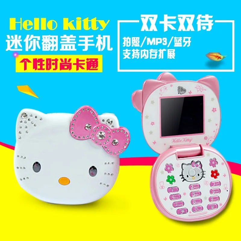 Kawaii Sanrio K688 Hello Kitty Cute Mini 72 (H) czuwania telefon komórkowy z klapką bez blokady dzieci na dwie karty sim telefon komórkowy zabawki prezenty