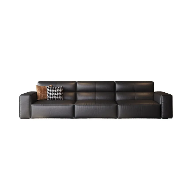 

High backrest, tofu block leather living room sofa, modern simple straight row sofa