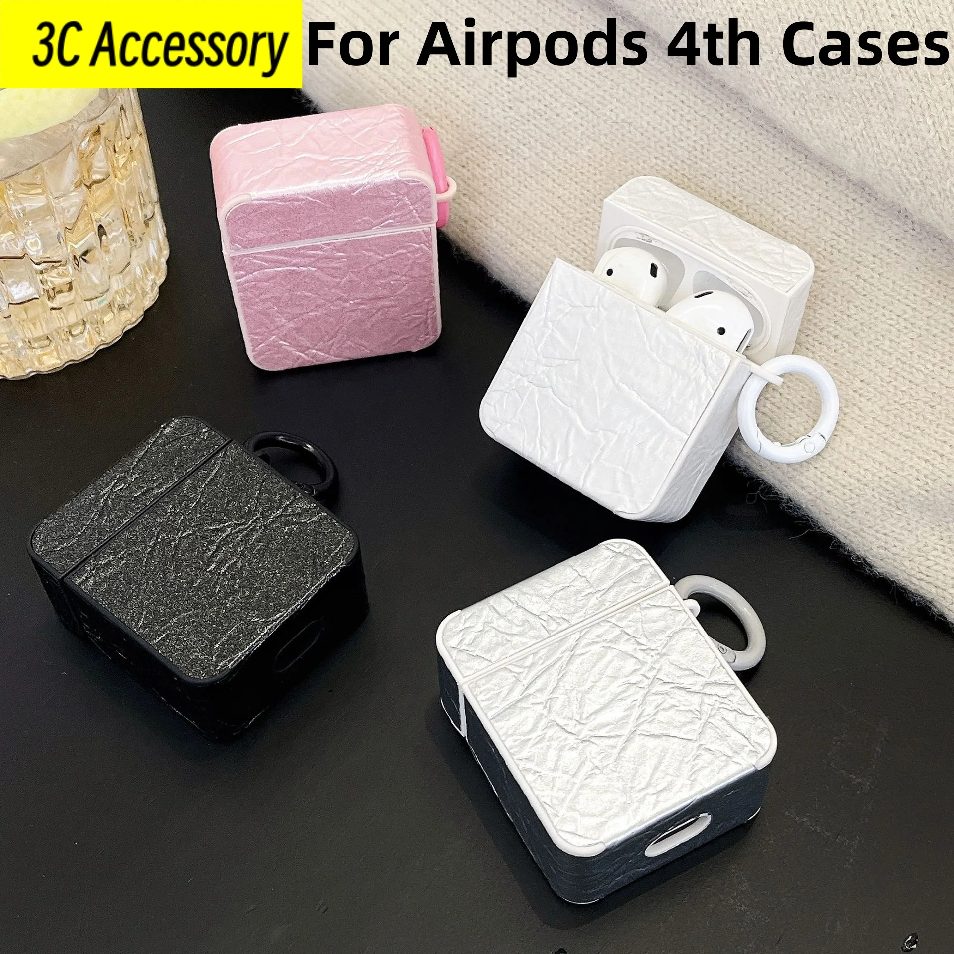 Funda for Airpods 4th Gen USB-C （2024）Coque Solid color wrinkled pattern Anti fall protective Cases For Airpods 4 th Cover Cases