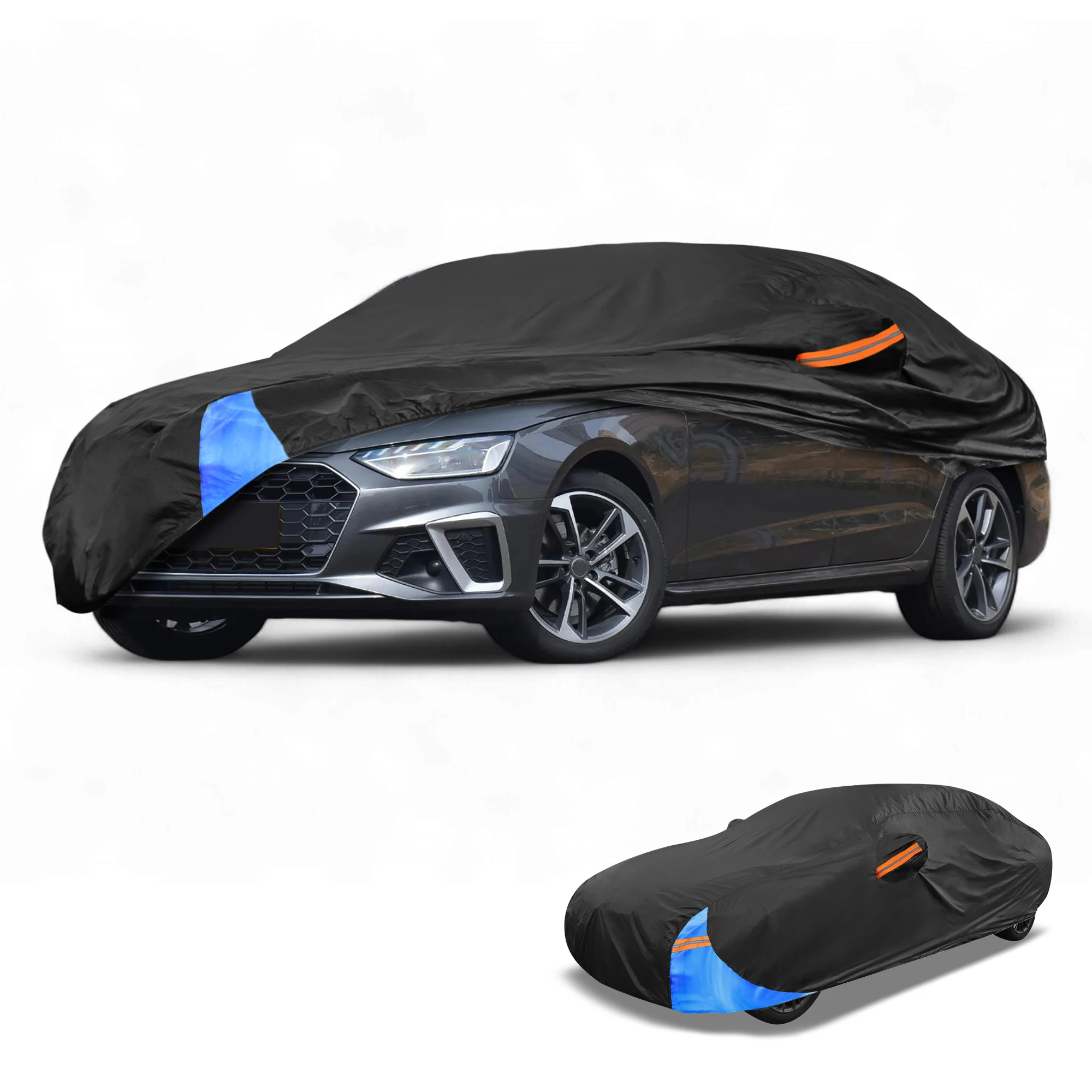 

UXCELL Waterproof All-Weather Universal Car Cover with Right Side Zipper 190T Polyeste Black Blue Fits for Sedan 470x180x125cm