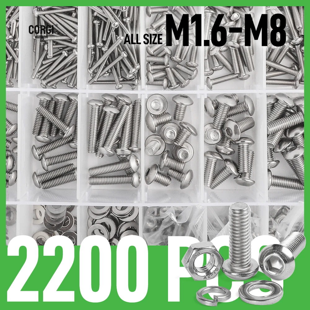 

Hex Button Head Screws Bolts and Nuts Kit 72 to 2200 M1.6 M2 M2.5 M3 M4 M5 M6 M8 304 Stainless Steel Screw Hexagon Assortment