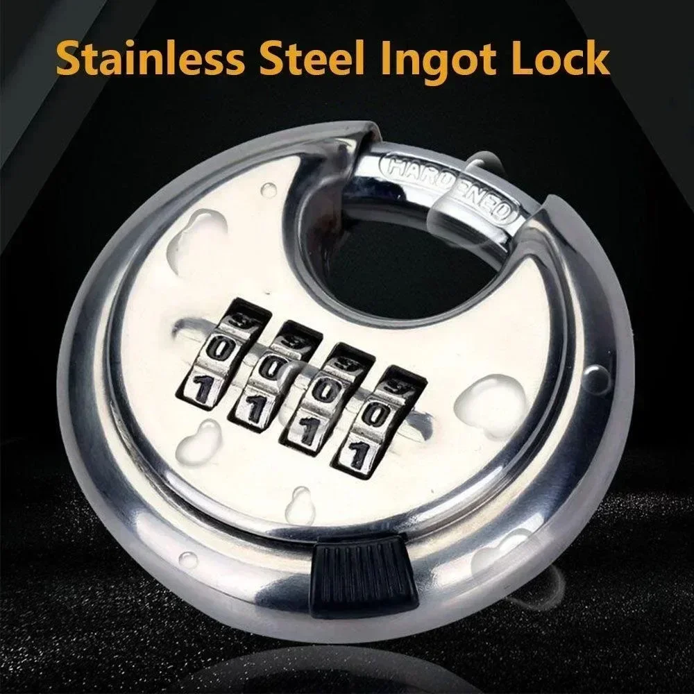 Stainless Steel Round Password Padlock Warehouse Outdoor Door Ship Container Chain Horizontal Opening Lock Anti-theft Waterproof