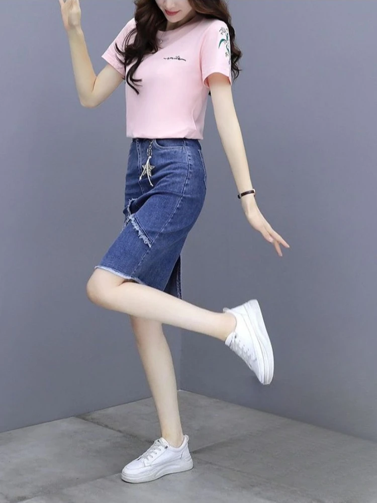 

​ Женская джинсовая юбка-миди А-силуэта с разрезом, облегающая, с завышенной талией, стройнящая, новинка лета 2026 ​