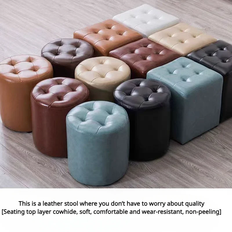 Leather Stool European Style Sofa Stool Living Room Square Stools Round Stools Fitting Room Shoe Ottomans PU Leather Ottomans