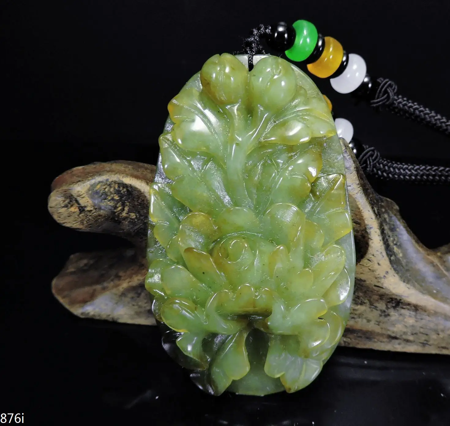 

Jade Jewelry Natural Jade Pendant Necklace Hand-Carved peony flower Jadeite Necklace Pendant Gift No Treatment 876i