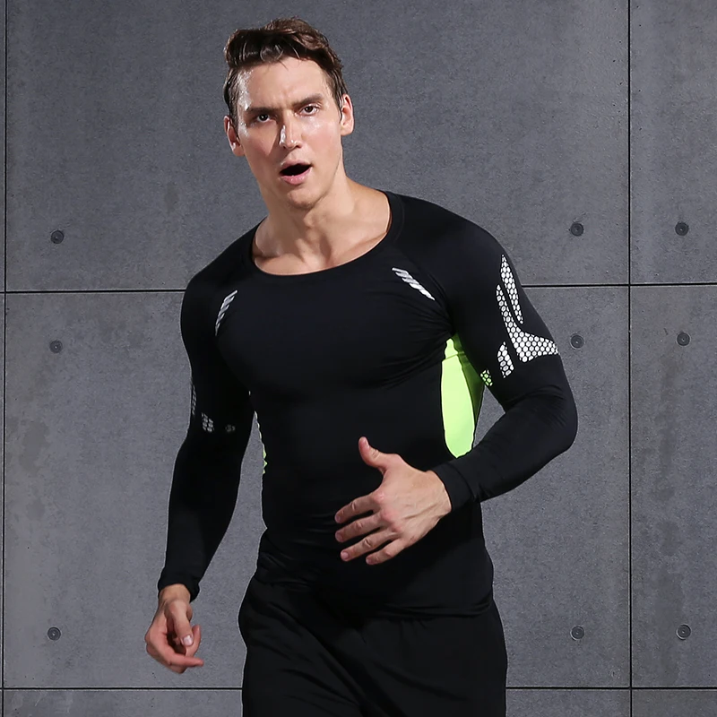 Compression Shirt Men Long Sleeve Printing Sportswear for Men Gym Clothing Running Fitness Training Workout Muscle Top Male