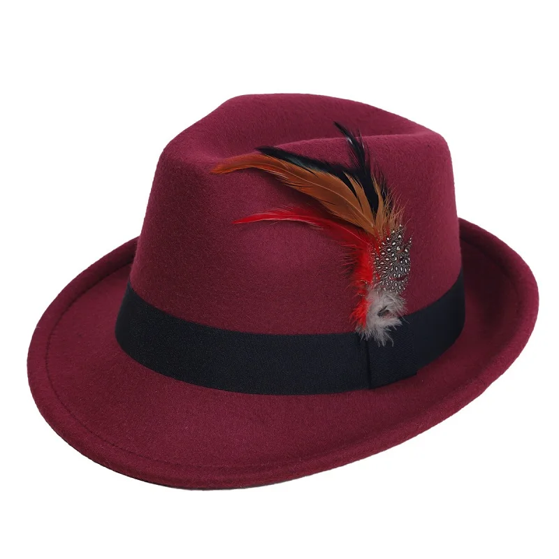 حار بيع ريشة أفضل قبعة النمط البريطاني ورأى قبعة عصرية ومتعددة الاستخدامات الصوفية الرجعية شهم قبعة الجاز للرجال والنساء #2