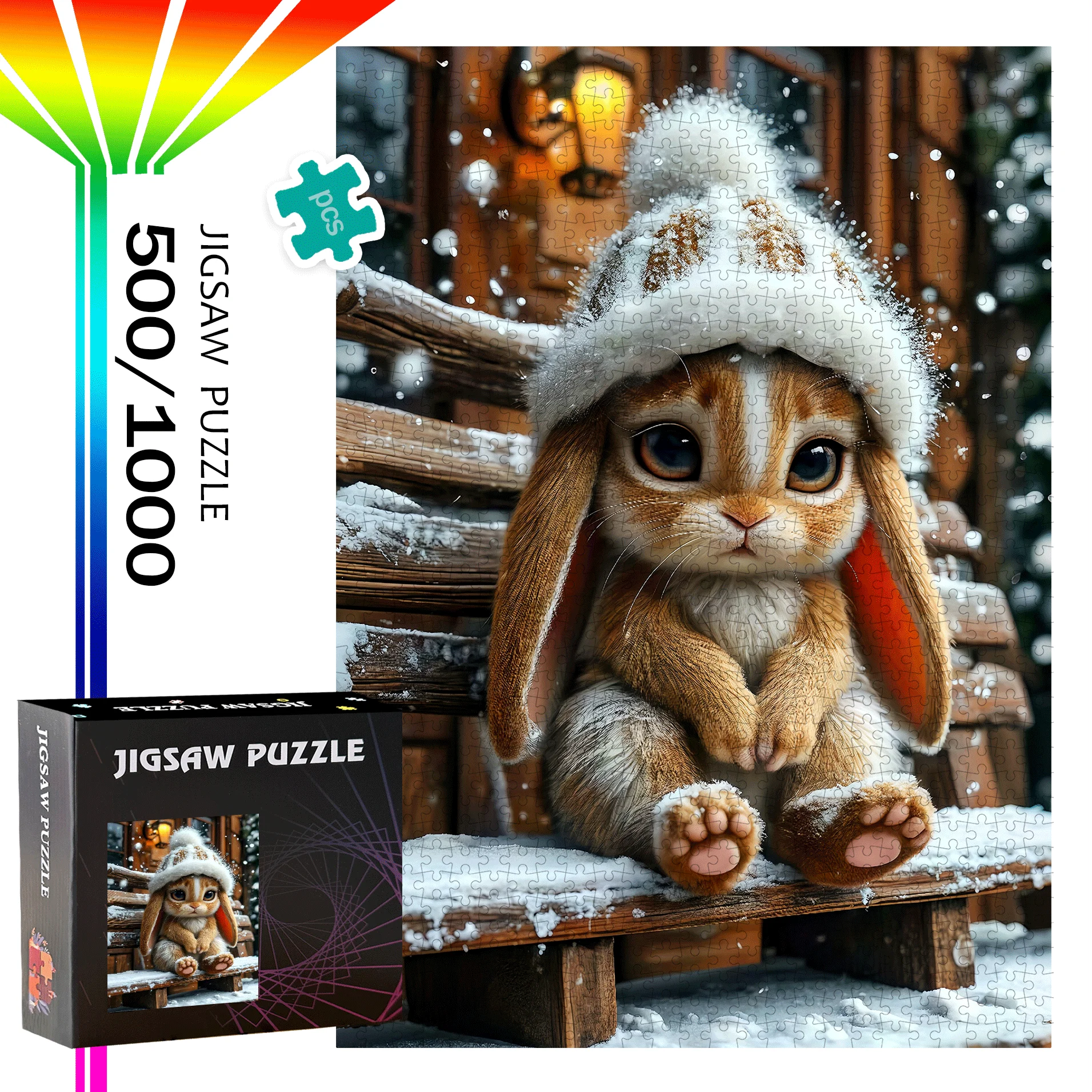 

500pcs or 1000pcs Large Rabbit & Winter Snow Scene Jigsaw Puzzle - Suitable for s &, Family, Birthday/Easter/Thanksgiving Gift