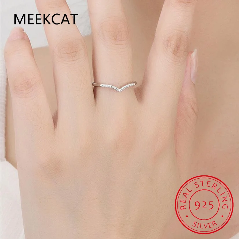 Moissanite D Color Round Cut 925 Sterling Silver V Shape Stackable Wedding Ring for Woman Yellow Rose Gold Plated