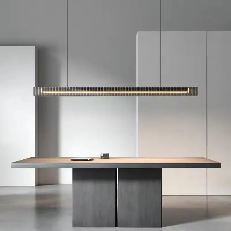 

Minimalist Black Linear Pendant Lights for Dining Room Gold Modern Long Glass Chandelier above Dining Table Kitchen Island
