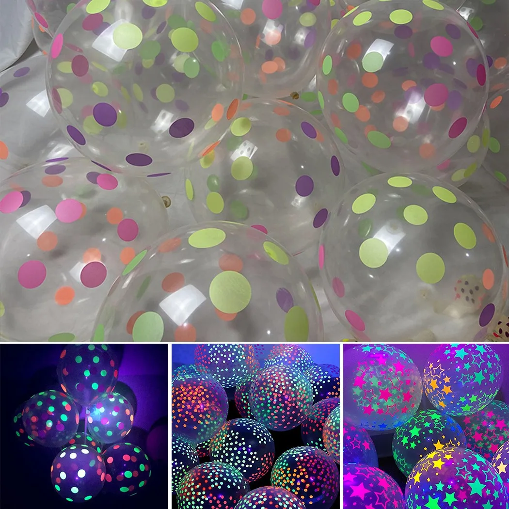 10Pcs Clear Latex Balloon Neon UV Black Light Reactive Star Balloons Stars Points For Wedding Anniversary Birthday Decorations