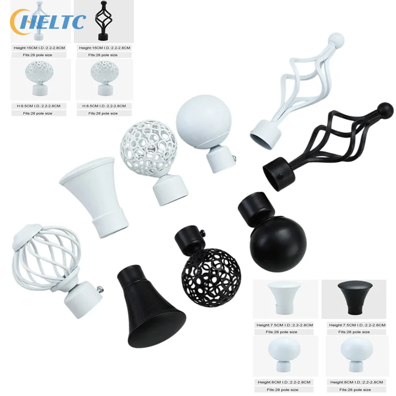 

2pcs Black,white Hollow Out Iron Curtain Rods Ends Caps Curtain Accessories Replacement Roman Curtain Rod Head Home Decoration
