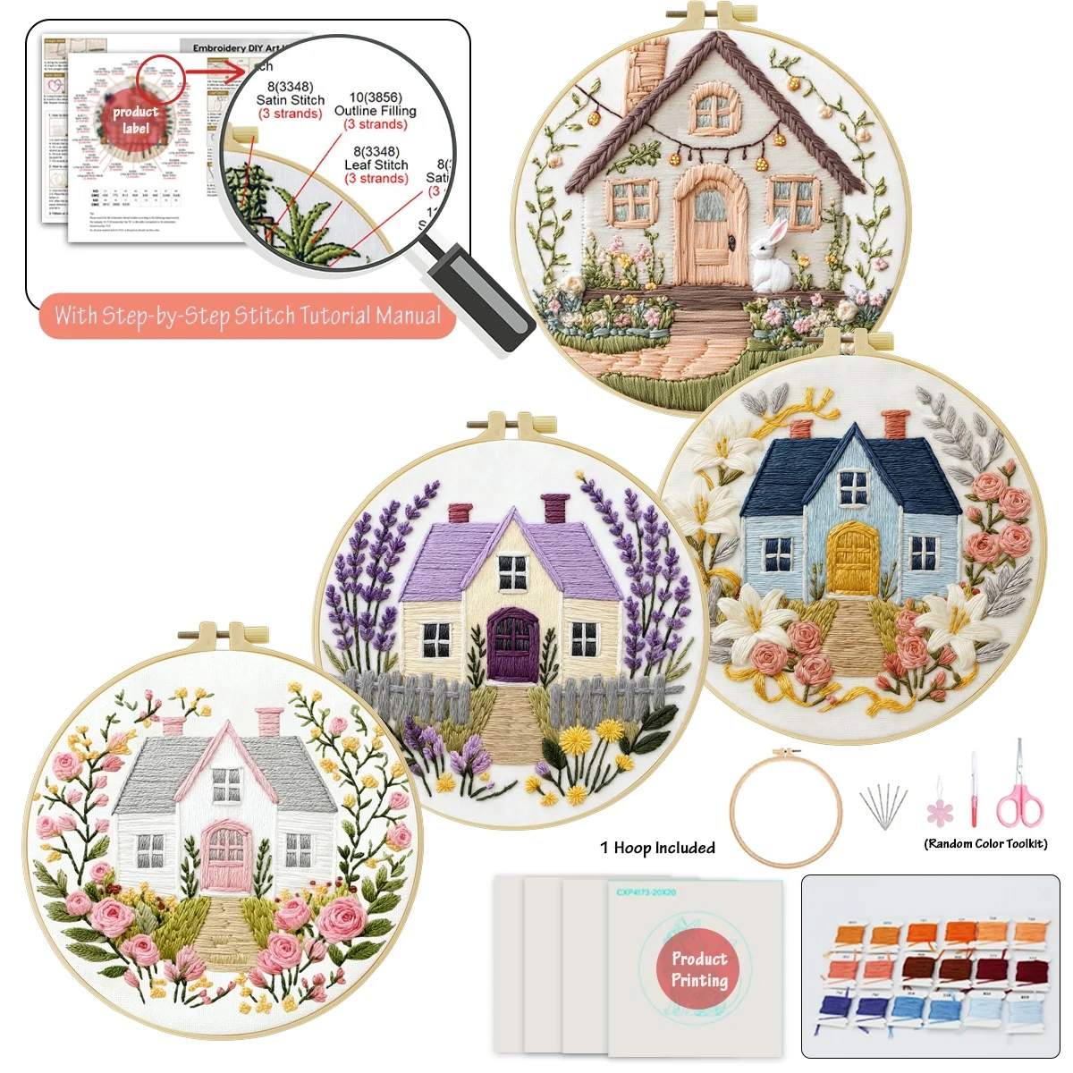 4-teiliges DIY-Stickmaterial-Set für Anfänger, inklusive Nadeln, Fäden, Stick-Starter-Kit, Kreuzstich-Kunst als Geschenk. – Detail 4
