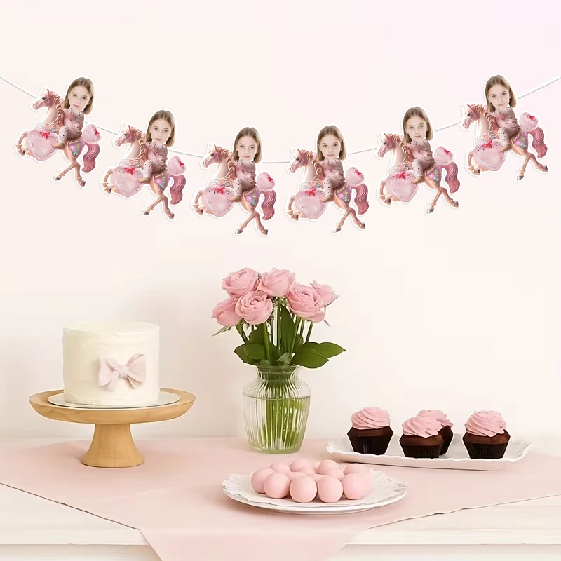 6/12 Stück Karussell-Thema Personalisierbare Avatar-Hängebanner für Geburtstag, Hochzeit, Feier, Party-Dekoration, DIY-Zubehör