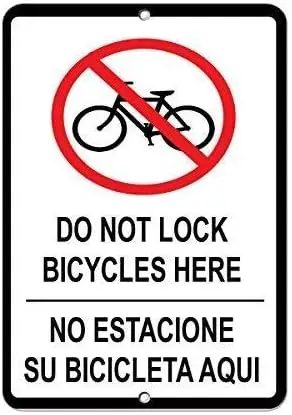 Lilyanaen New Metal Sign Aluminum Sign Do Not Lock Bicycles Here No Estacione Su Bicileta Aqui Sign for Outdoor & Indoor 12&
