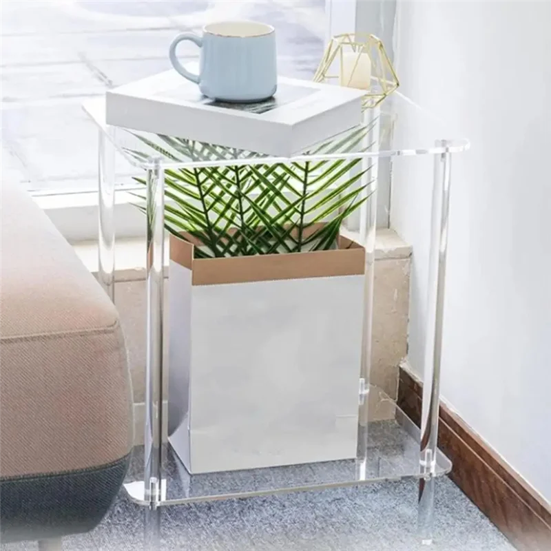 

AT29-Acrylic Coffee Table Square Side Table Accent Table Sofa Bedside Table Clear Double Tier Snack Tea Side Table For Room