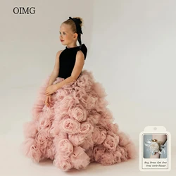 OIMG Luxury Ball Flower Girl Dresses High Neck Gown Wedding Party Dress Flowers Floor Length Princess Birthday Dress Customized