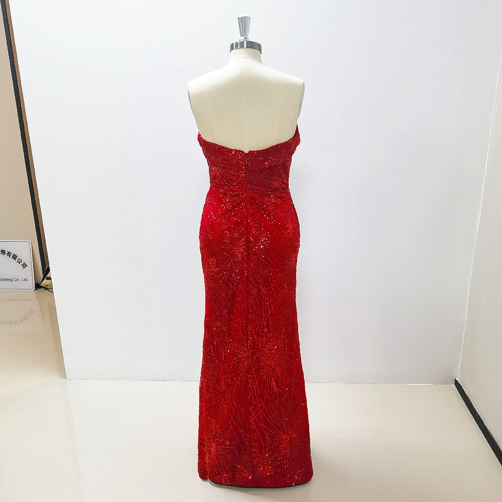 Gorgeous sparkling Red Long Evening Dress Strapless Sexy Trumpet Mermaid Womens Prom Gown Custom Made