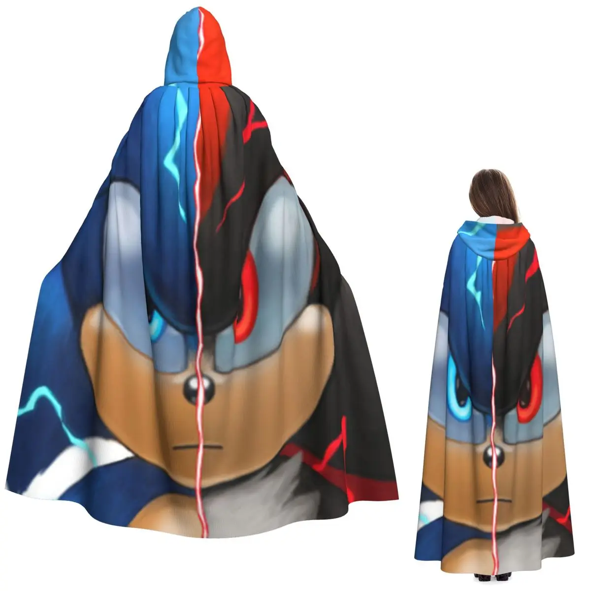 

Sonic Shadow Long Hooded Cloak Witch Medieval Costume Cosplay Cape HalloweenParty Adult Unisex