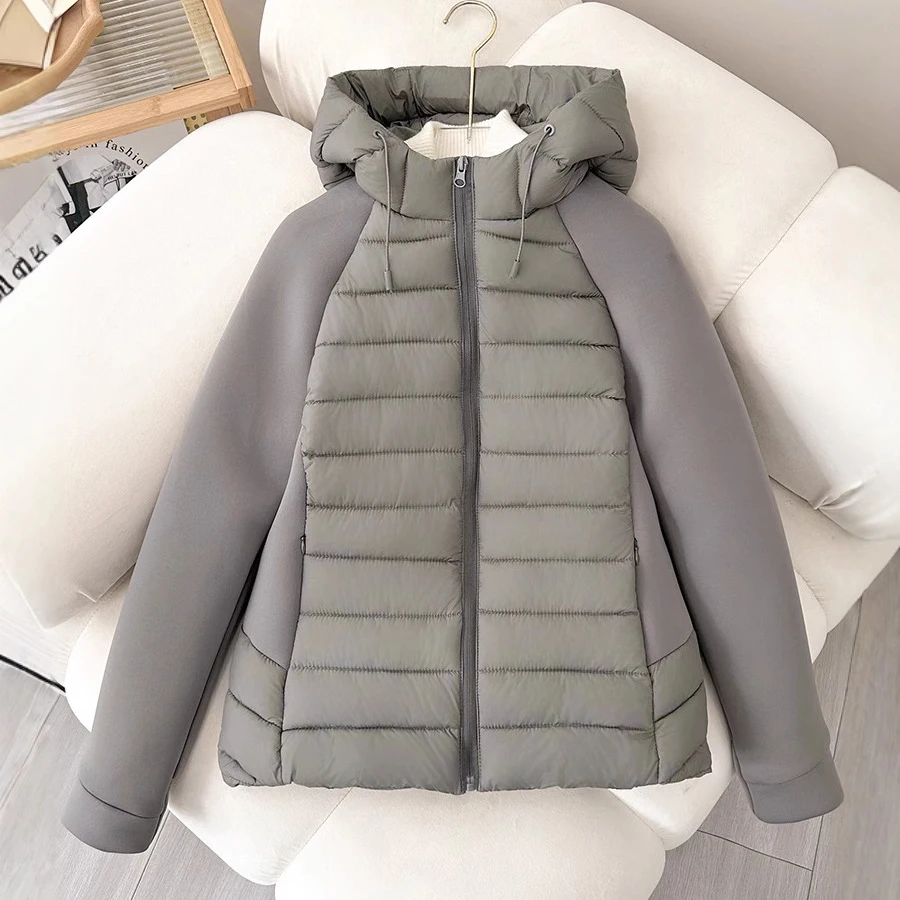 

Осенне-зимнее пальто, женская однотонная куртка на молнии с капюшоном и длинными рукавами, модные элегантные теплые стеганые пальто, повседневная одежда, одежда