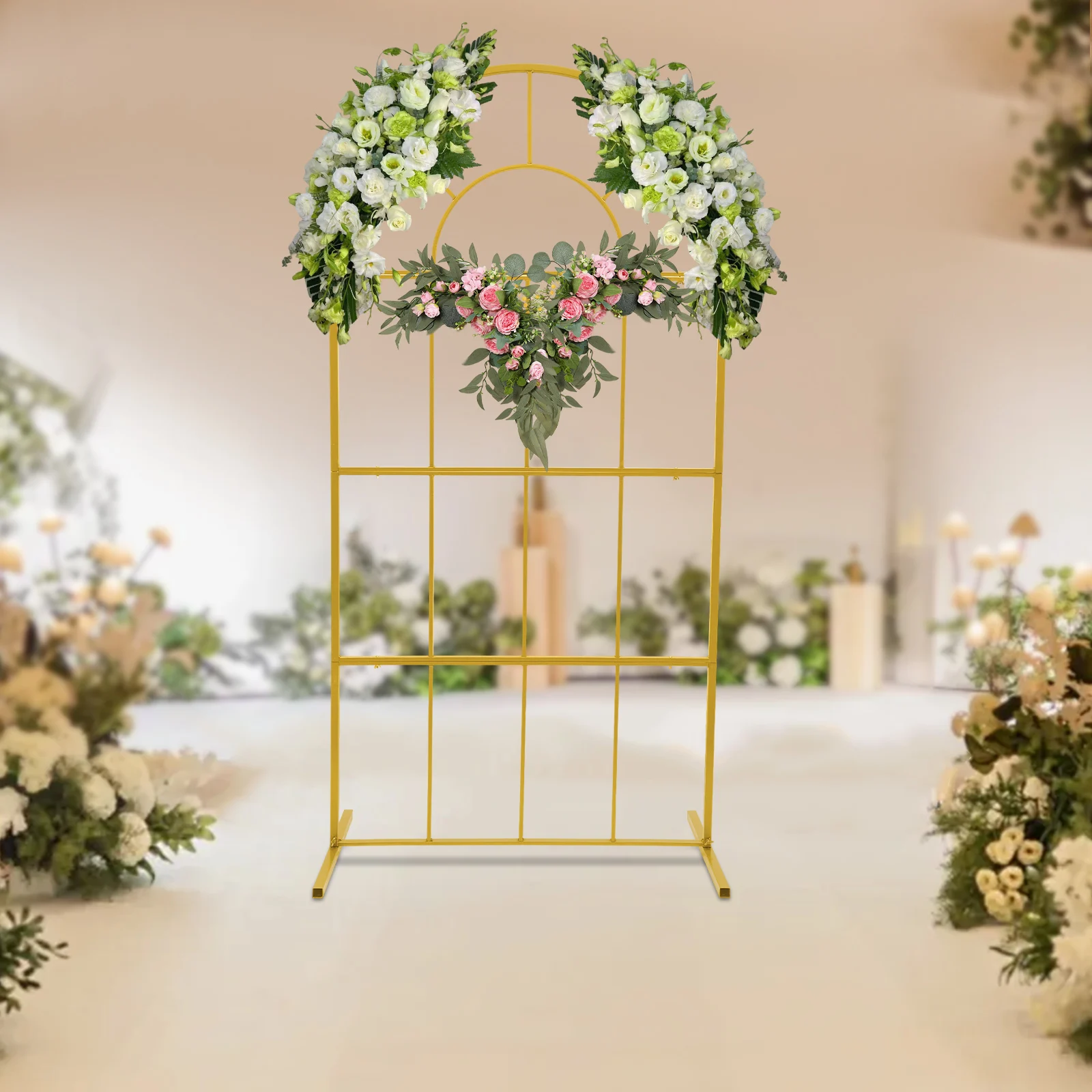 

Gold Arch Wedding Flower Stand, Iron Bouquet Holder for Party Decoration, H-Shape Base, Anniversary Birthday Event Decor