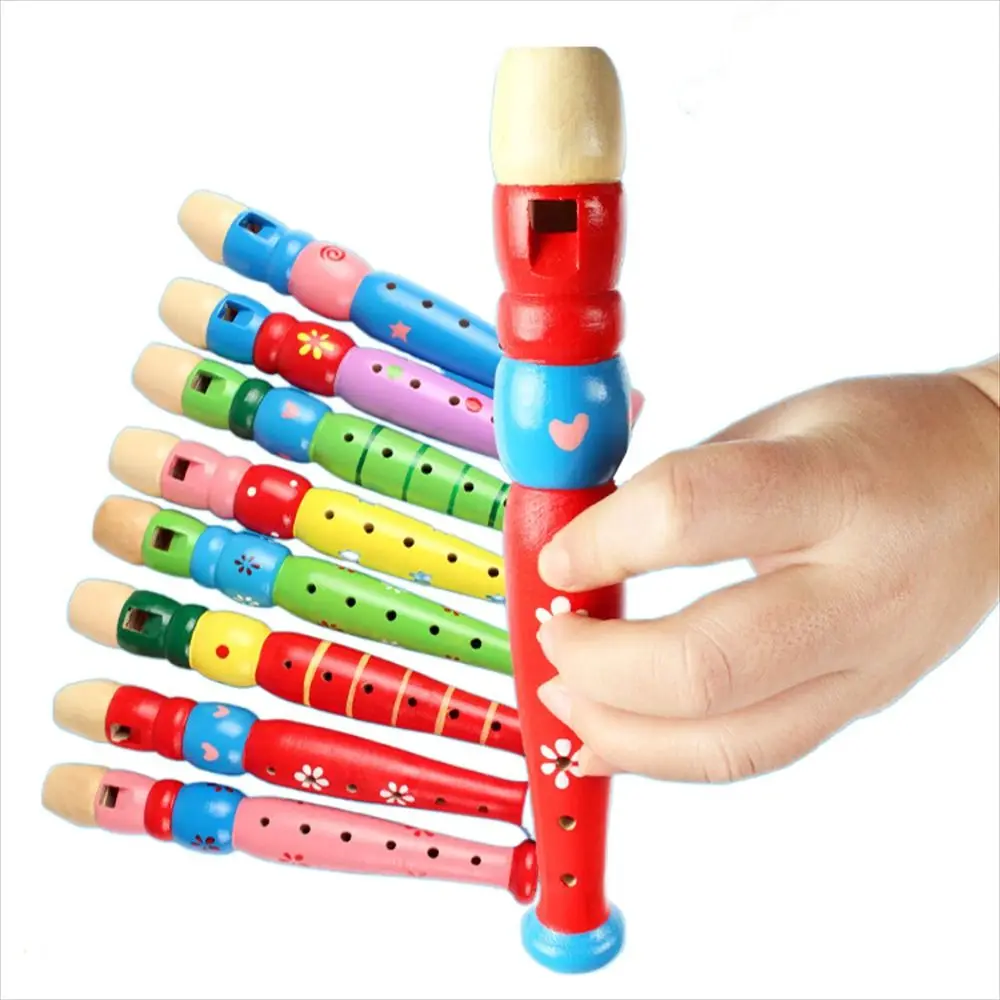 Kids Toy Educational for Children Baby 20cm Musical Instrument Cartoon Flute Wooden Flute 6-Holes Recorder Short Flute