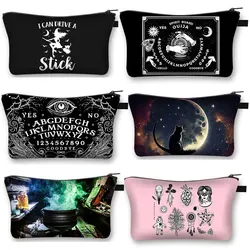 Witchy Woman Cosmetic Case with Moon Star Makeup Bag Magical Hat Furnace Moon Cat Storage Organizer Witchcraft Cosmetic Bags