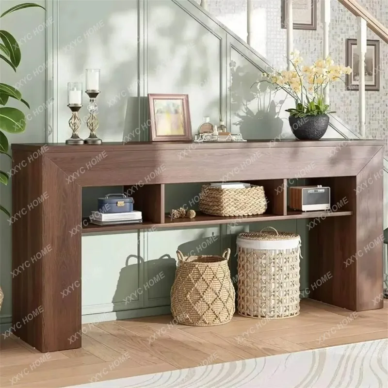 XXModern Simple Entrance Table Wooden Strip Storage Table Living Room Sofa Back A Few Storage Table Rectangular Strip Case