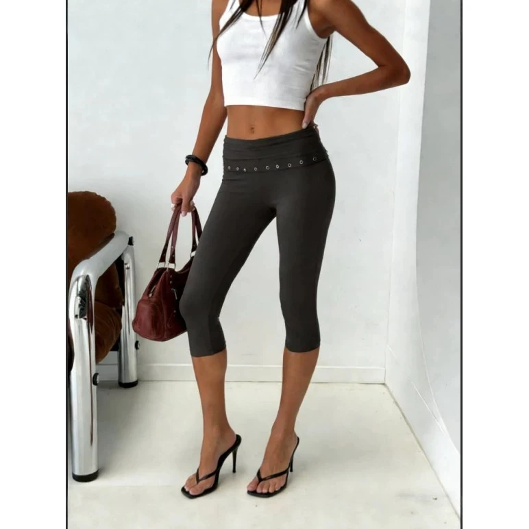 Sexy Pure Color Summer New Women's Slim Fit Seven-Point Flip- Base Pants Breathable Comfortable Knitted Fabric Bottoming ...