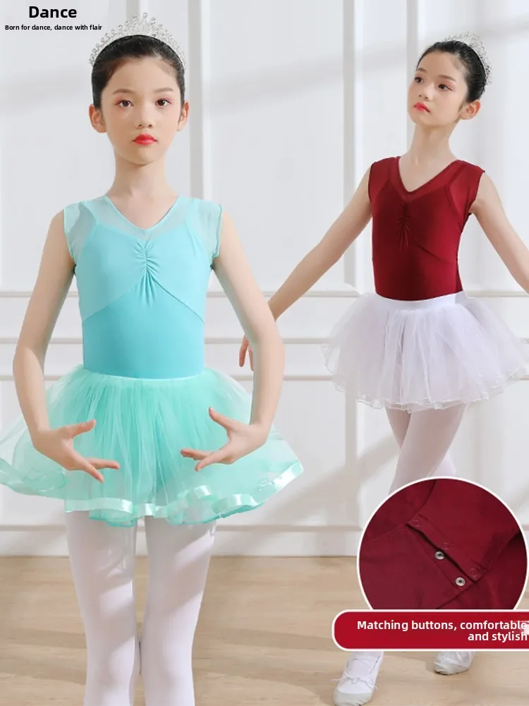 

Летний детский балетный костюм для танцев, тренировочный костюм с тюлевой юбкой, одежда для танцев в детском саду, балетный наряд для девочек