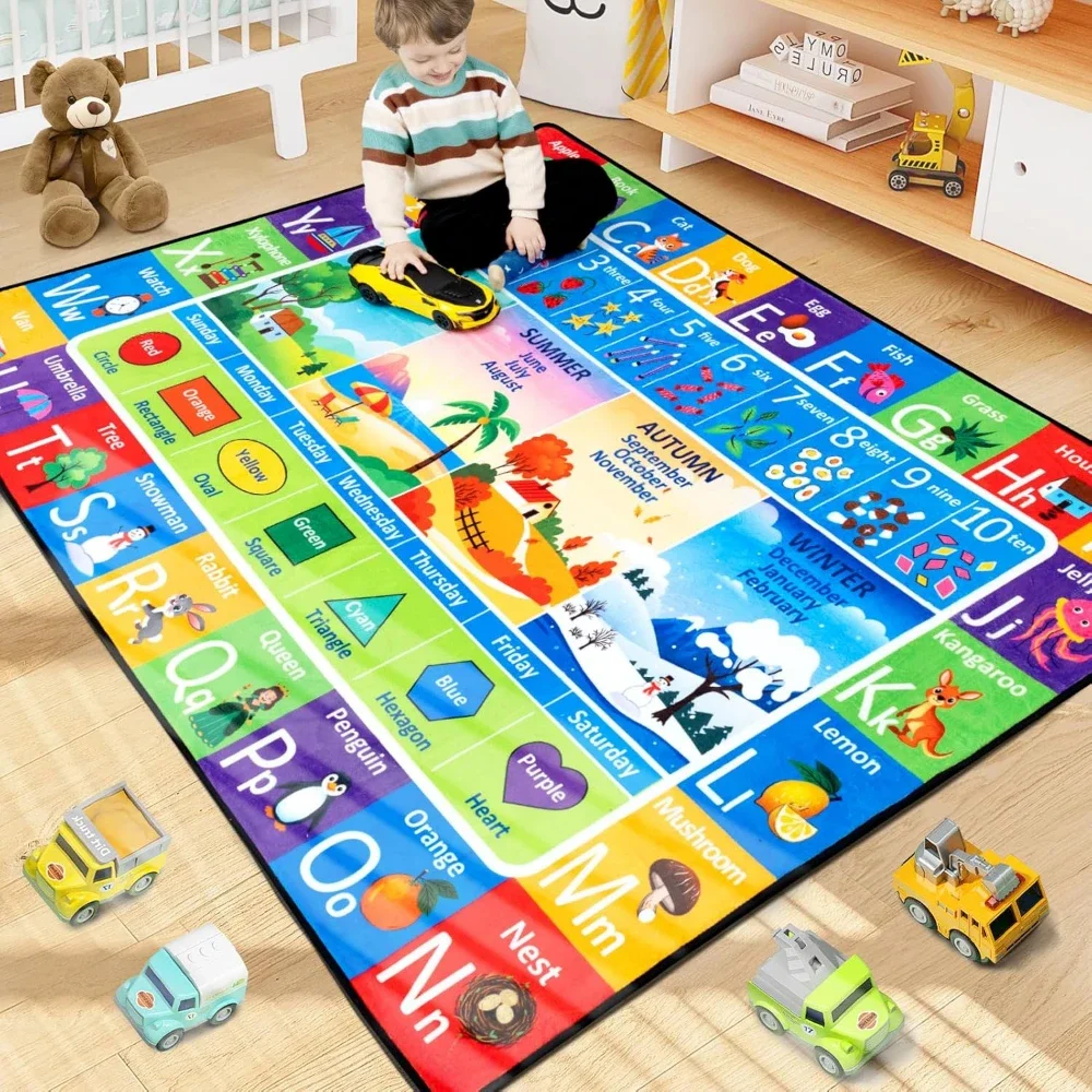 Cartoon Letters Animal Pattern Kids Play Mat Colorful  NonSlip Kids Area Rug Interactive Learning Carpet Bedroom Nursery Decor