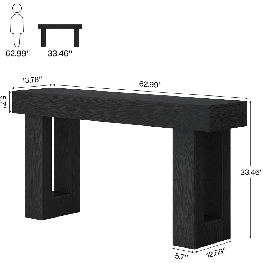 Mesa consola de 63 pulgadas de largo, mesa de sofá rectangular de madera detrás del sofá, mesa de entrada de granja para entrada, pasillo