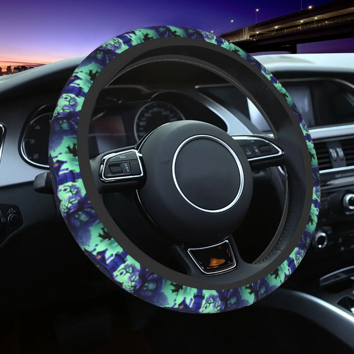 Haunted Mansion Car Steering Wheel Cover 38cm Anti-slip Steering Wheel Protective Cover Elastische Steering-Wheel Accessories