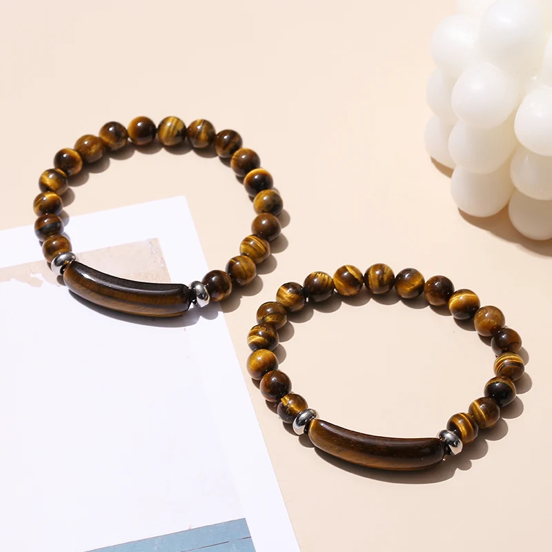 JD Natural Stone Yellow Tiger Eye Rectangle Bar Charm Bead Bracelets Women Reiki Healing Handmade Bangles Couples Jewelry Gift